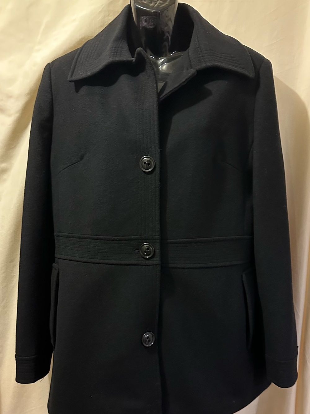 Women's Black Wool Peacoat- Classic Tailored Jacket